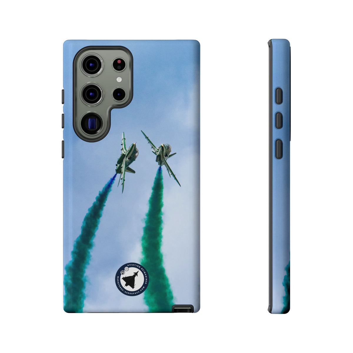 Two Saudi Hawks jets crossing in green smoke aviation photo Samsung Galaxy tough phone case – view 11