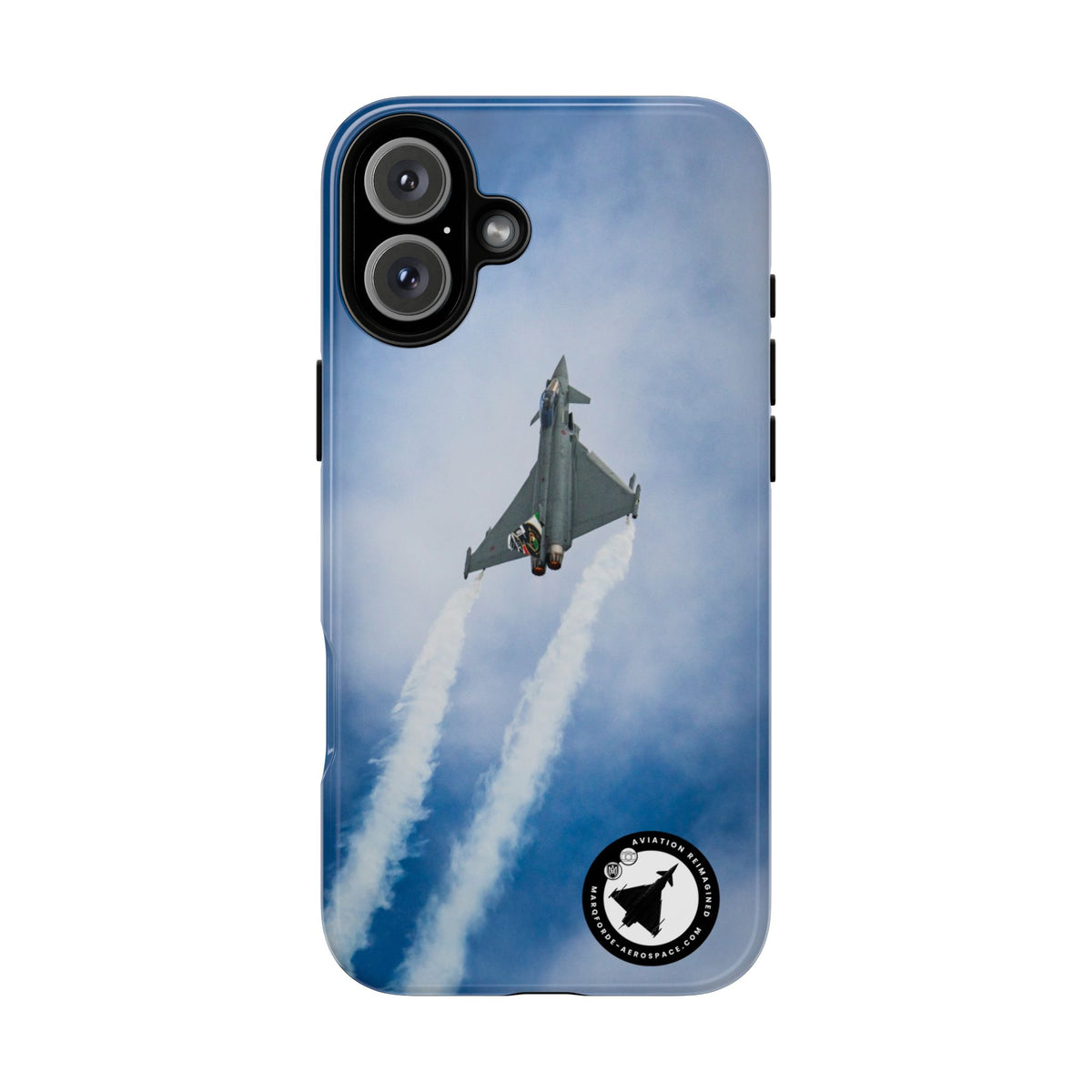 Italian Eurofighter climbing with twin white trails aviation photo iPhone tough phone case – view 17