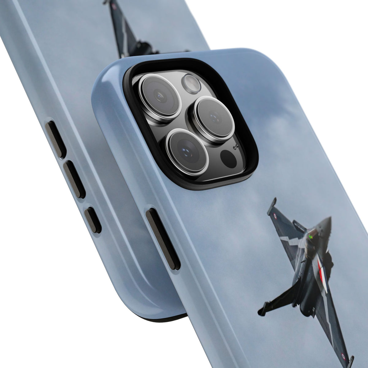 Dark grey striped Rafale banking nose-high in cloud aviation photo iPhone tough phone case – view 58