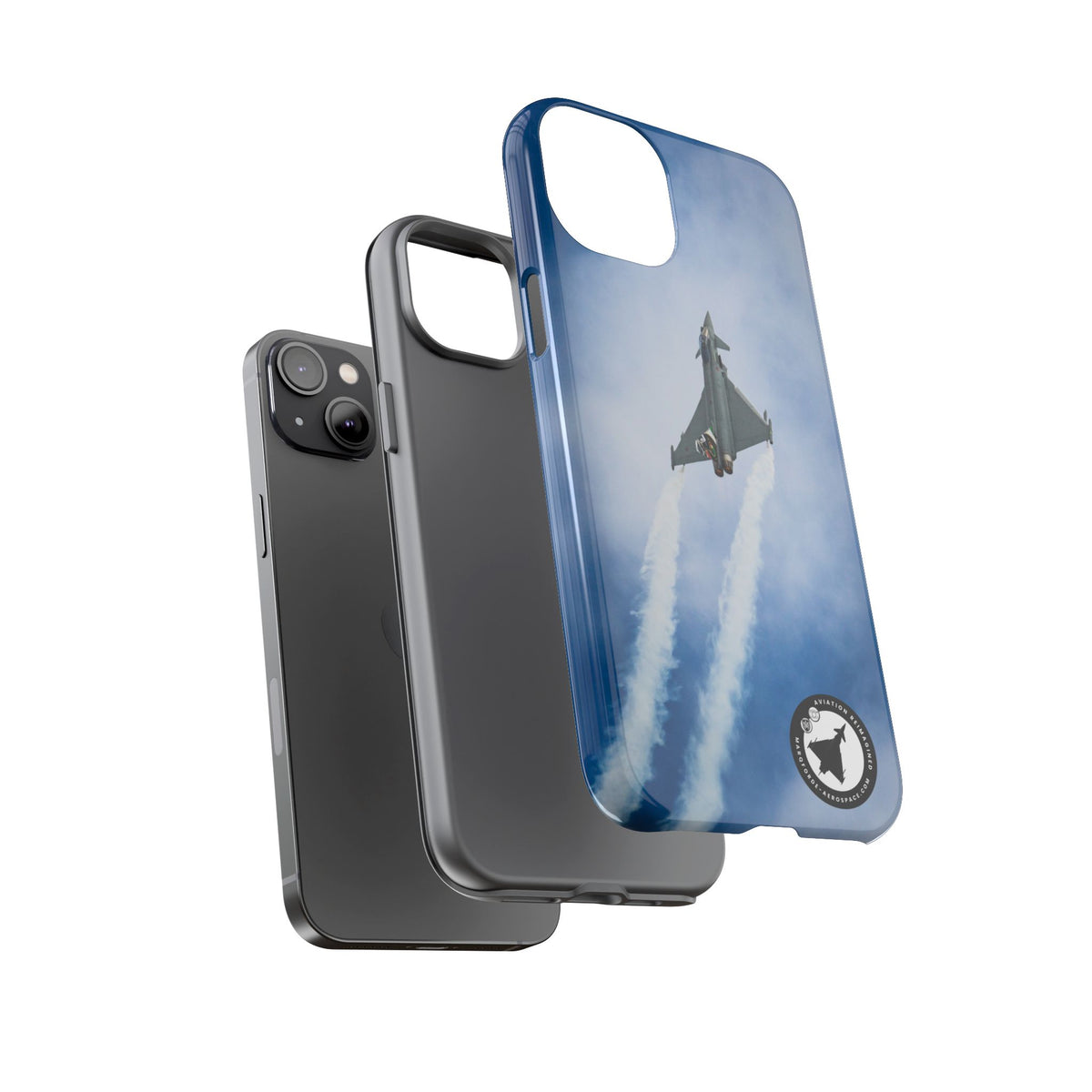 Italian Eurofighter climbing with twin white trails aviation photo iPhone tough phone case – view 28