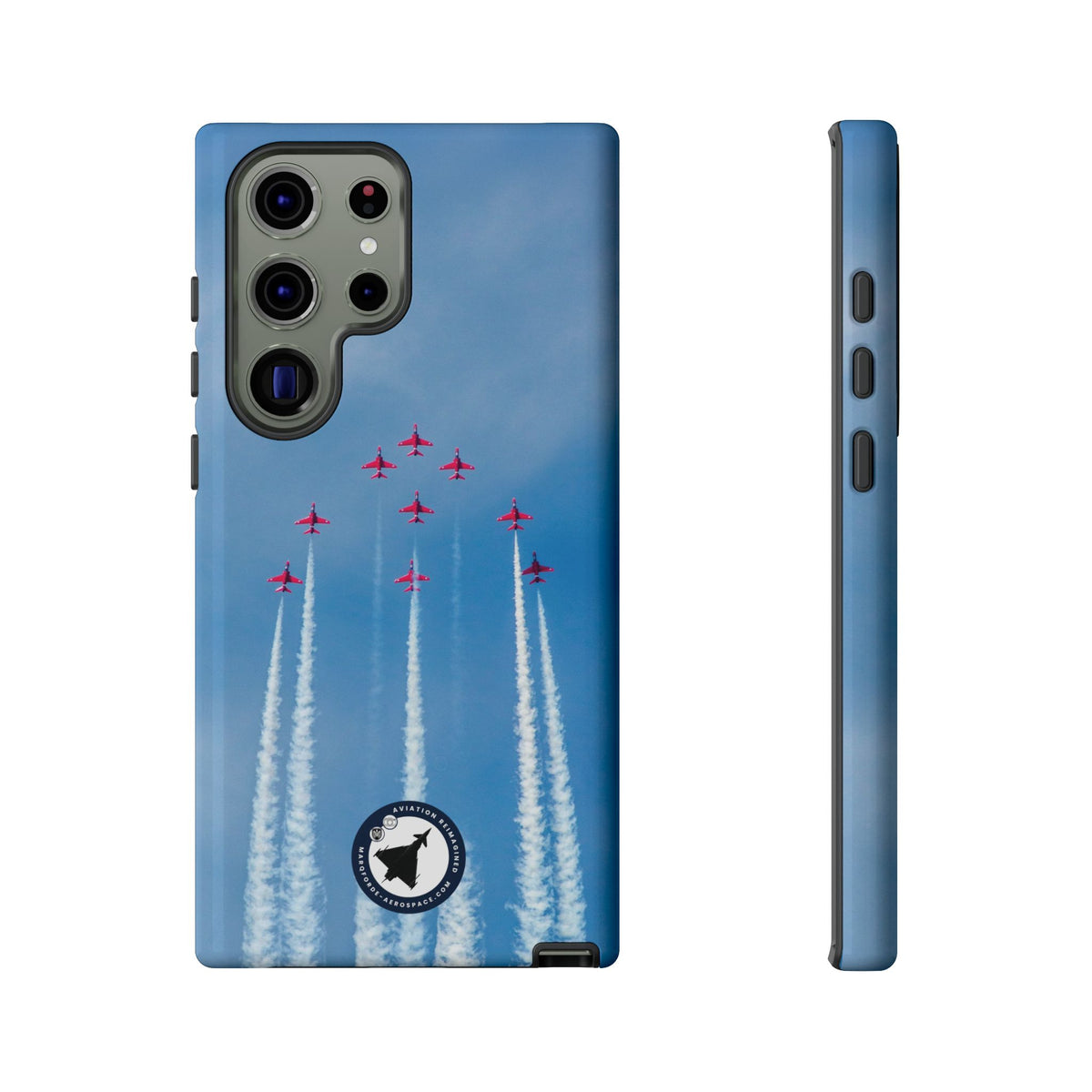 Nine Red Arrows Hawks climbing with white smoke aviation photo Samsung Galaxy tough phone case – view 15