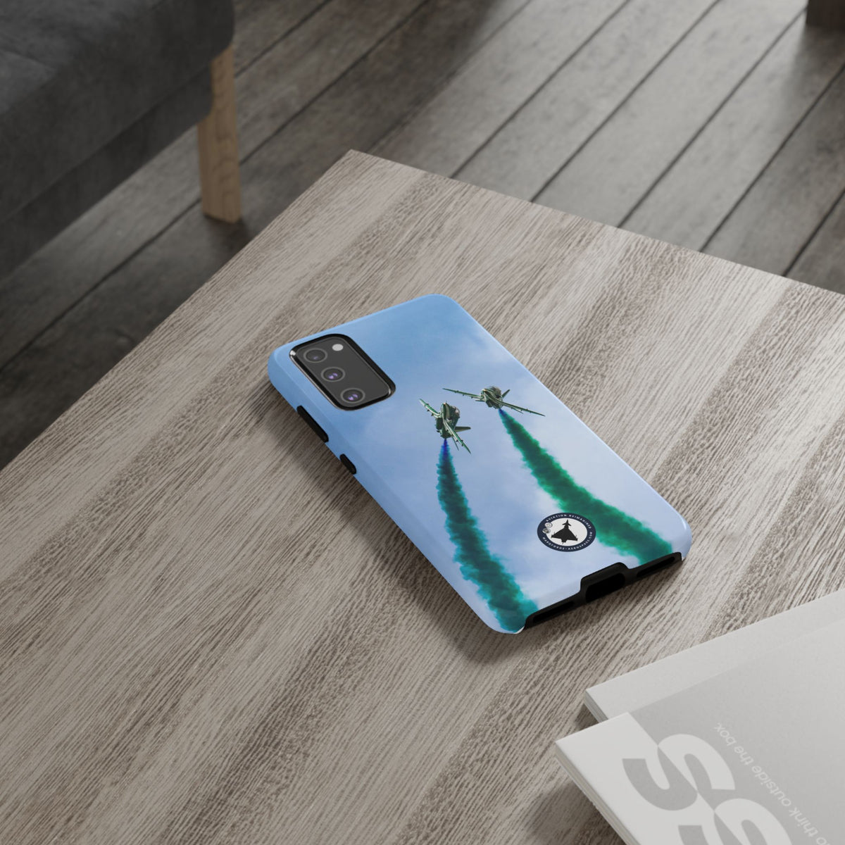 Two Saudi Hawks jets crossing in green smoke aviation photo Samsung Galaxy tough phone case – view 22