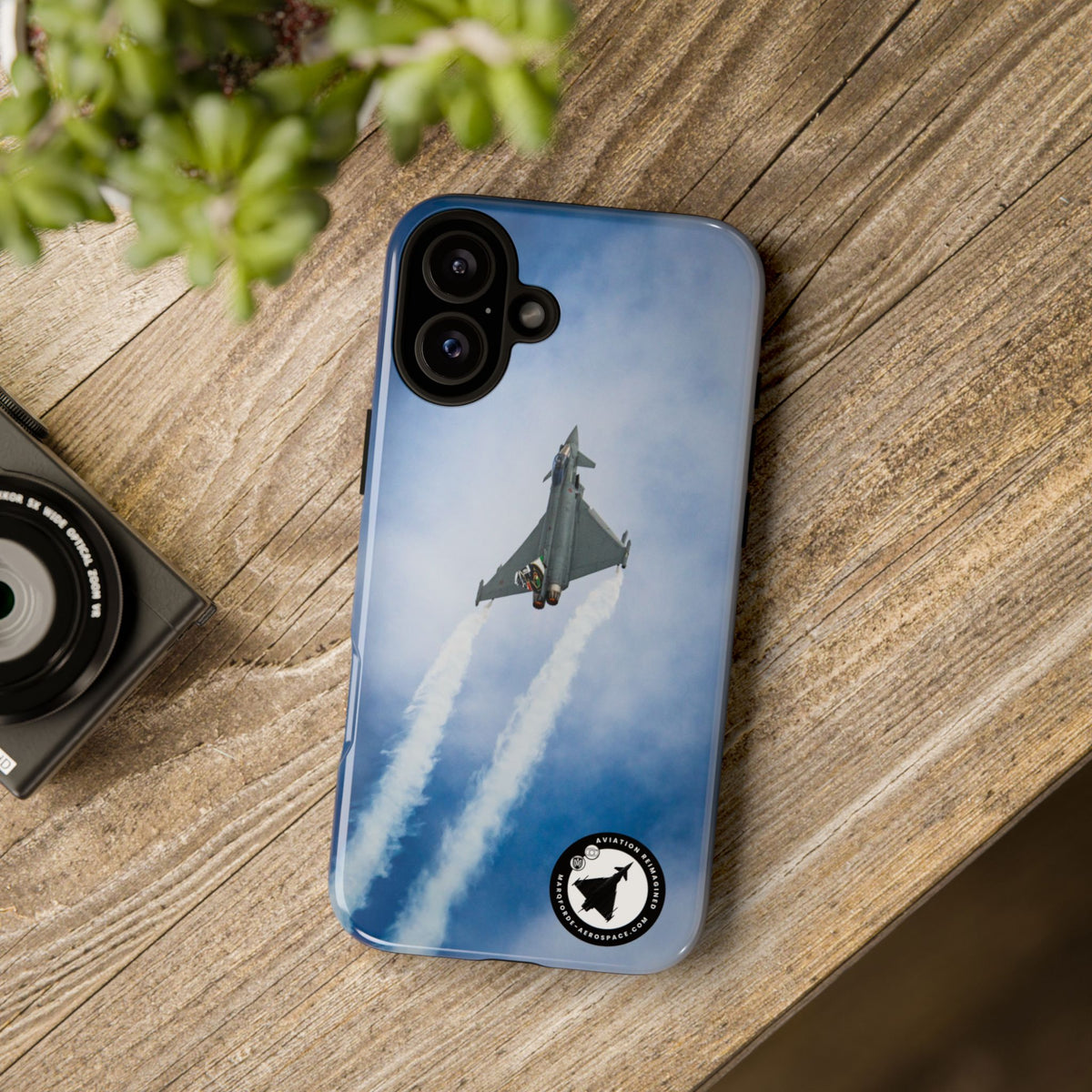 Italian Eurofighter climbing with twin white trails aviation photo iPhone tough phone case – view 42