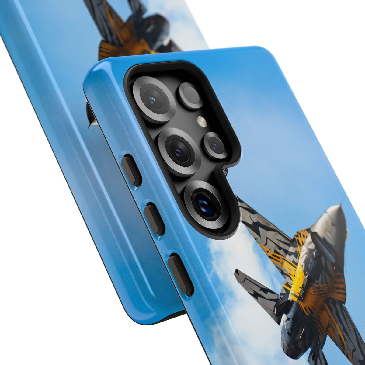 Tiger-striped Belgian F-16 banking hard with smoke aviation photo Samsung Galaxy tough phone case – view 53