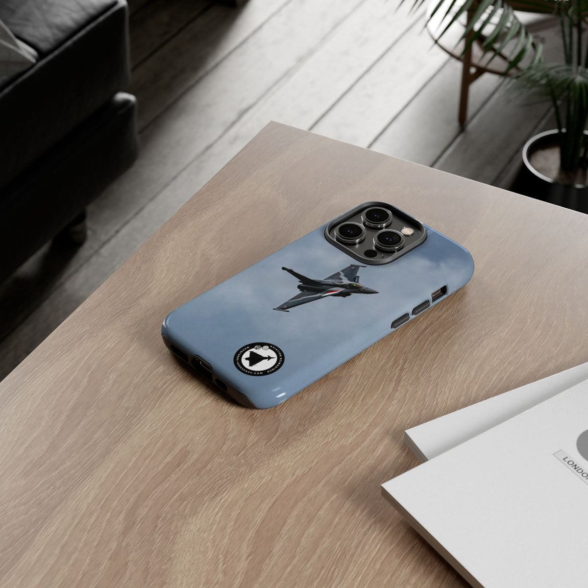 Dark grey striped Rafale banking nose-high in cloud aviation photo iPhone tough phone case – view 49