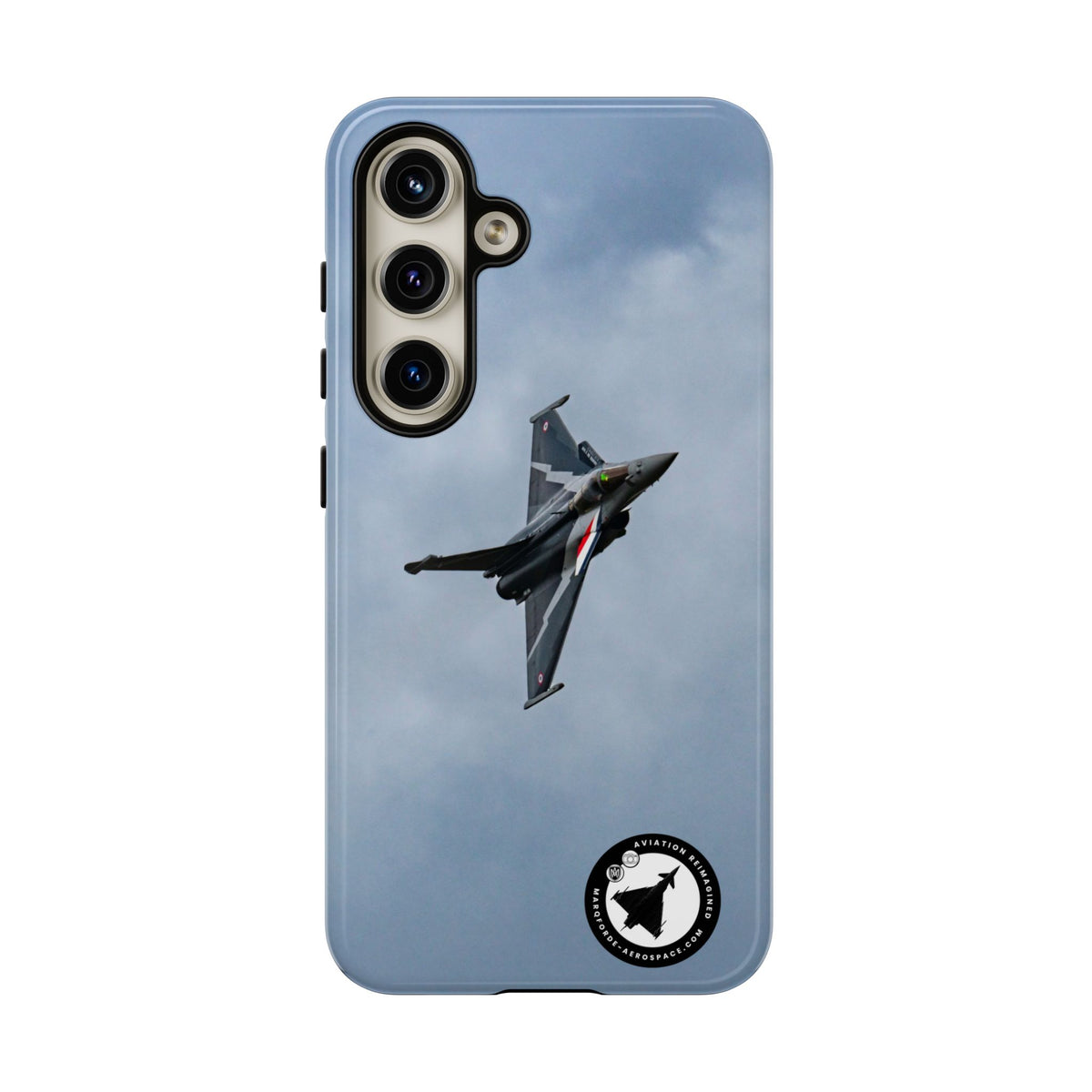 Dark grey striped Rafale banking nose-high in cloud aviation photo Samsung Galaxy tough phone case – view 16