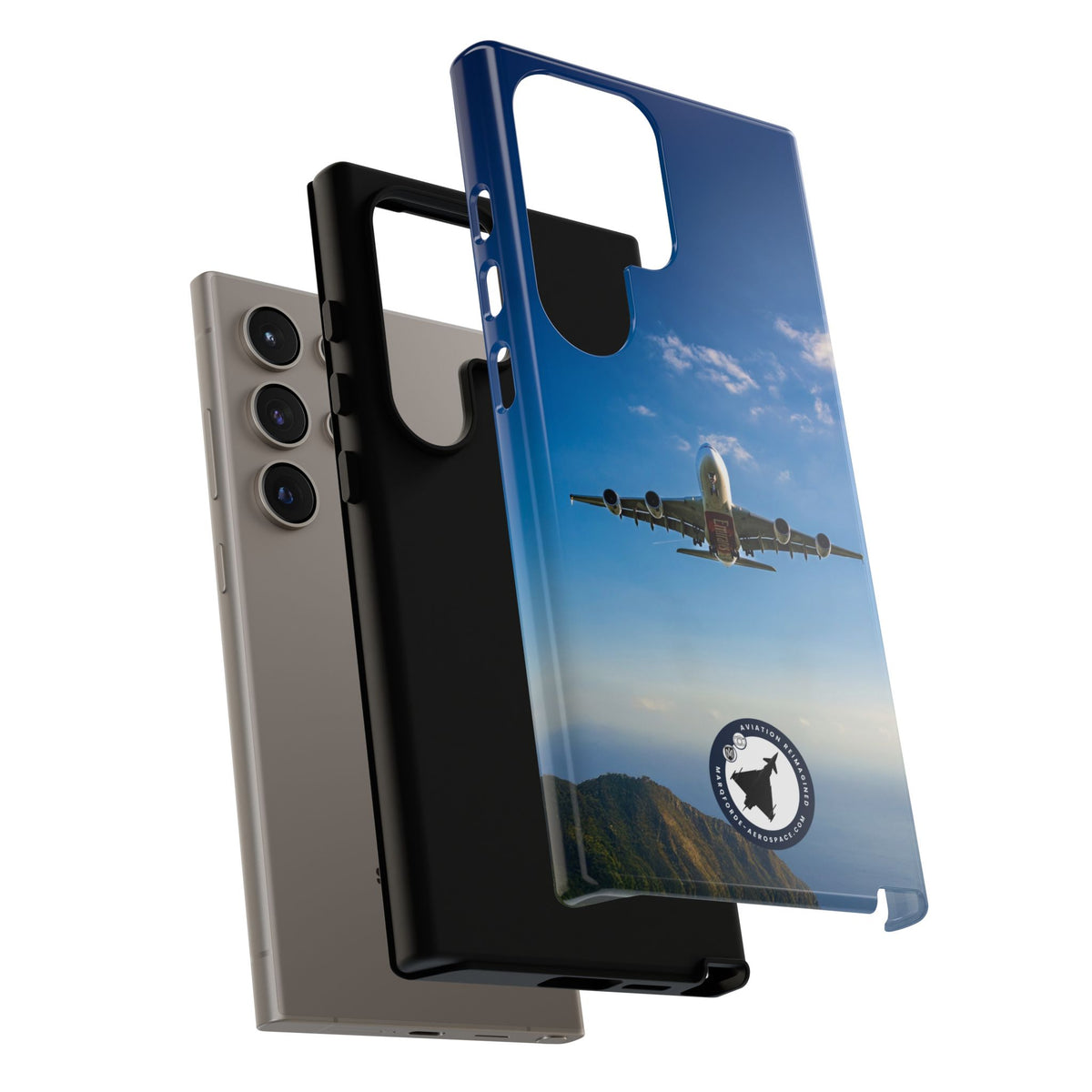 Emirates Airbus A380 climbing head-on over coastline aviation photo Samsung Galaxy tough phone case – view 50