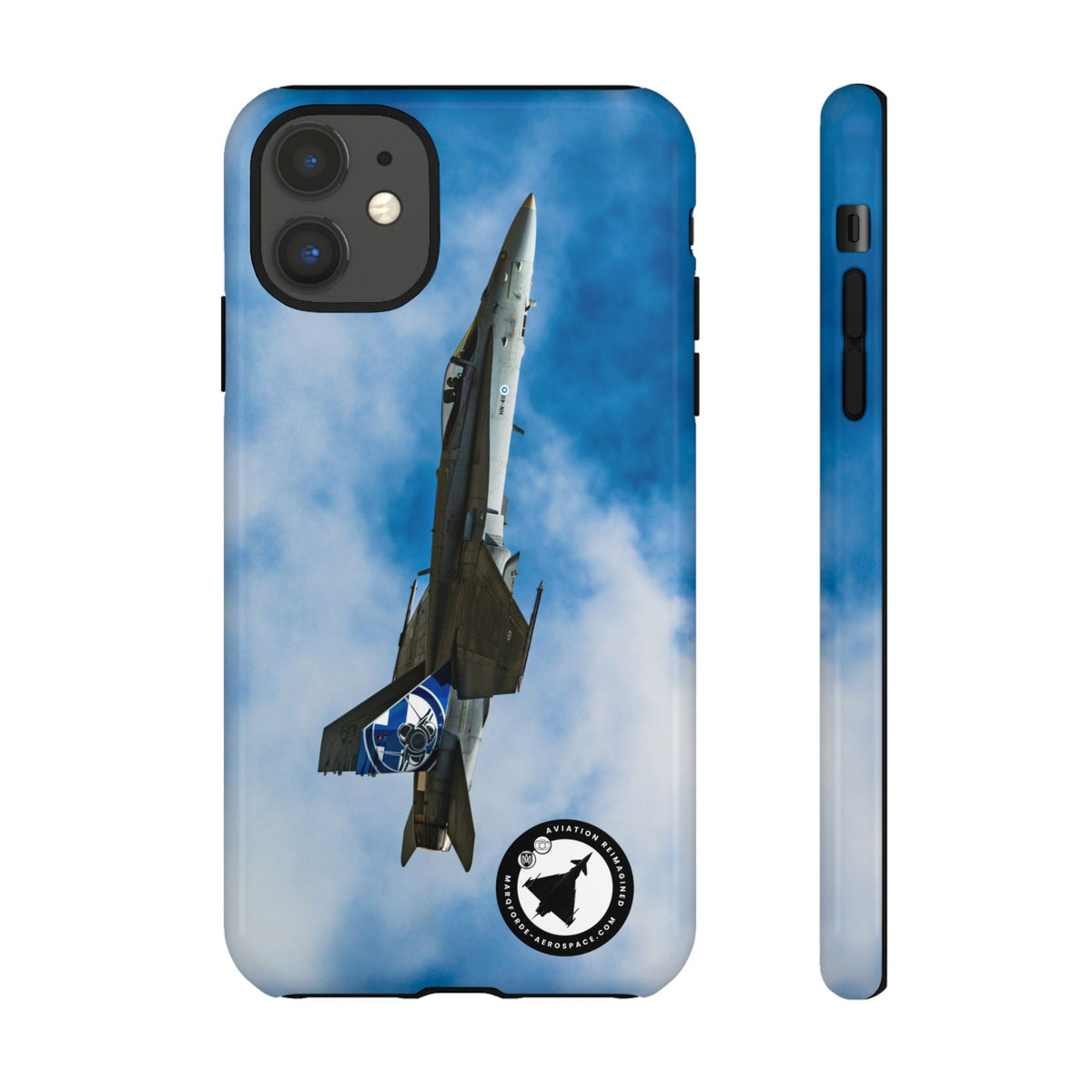 Finnish Hornet climbing with blue and white tail art aviation photo iPhone tough phone case – view 2