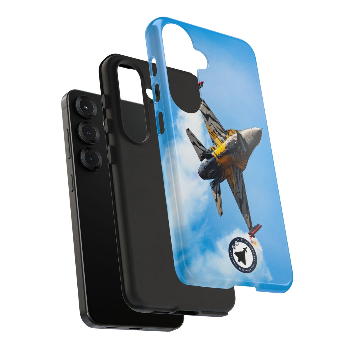 Tiger-striped Belgian F-16 banking hard with smoke aviation photo Samsung Galaxy tough phone case – view 49