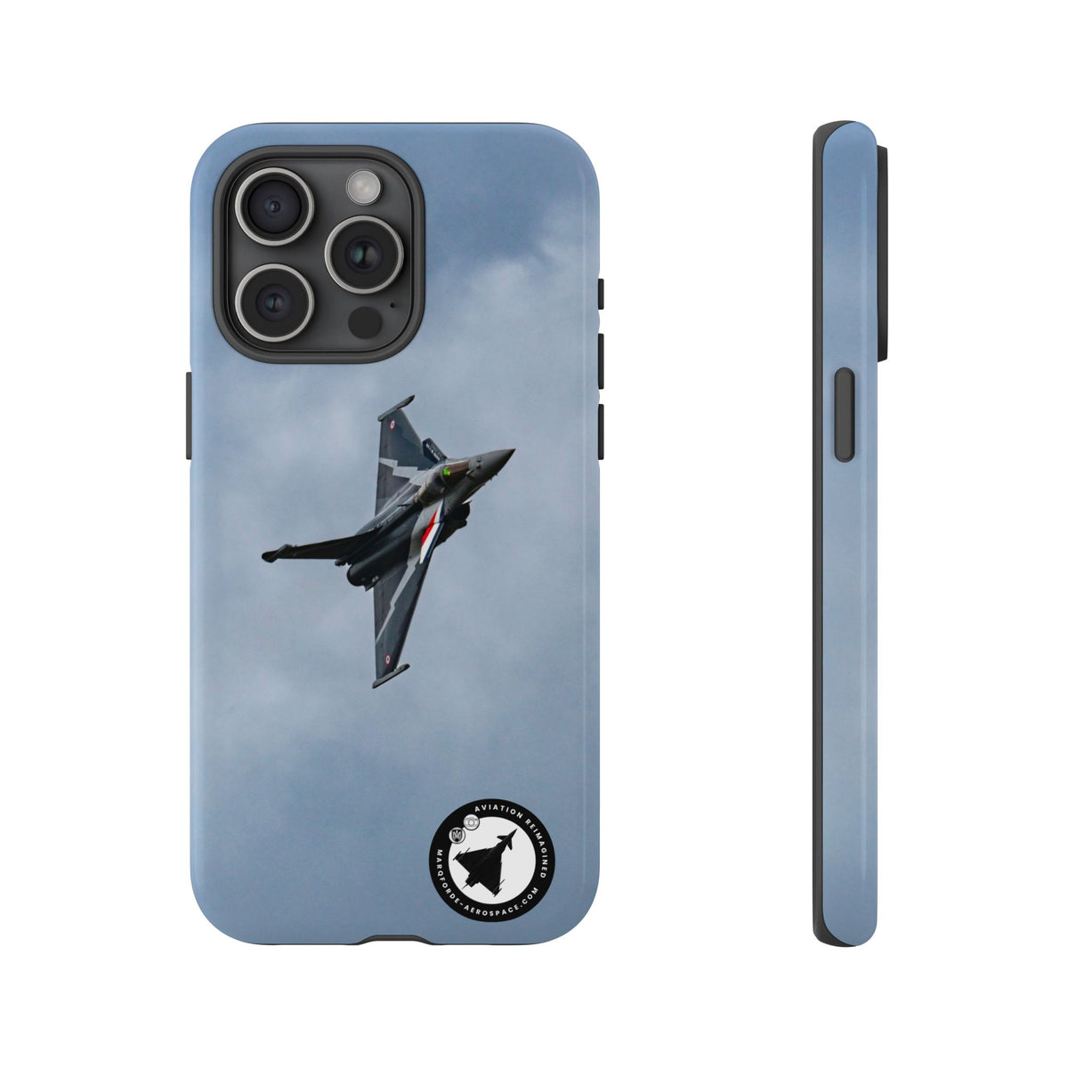 Dark grey striped Rafale banking nose-high in cloud aviation photo iPhone tough phone case – view 21
