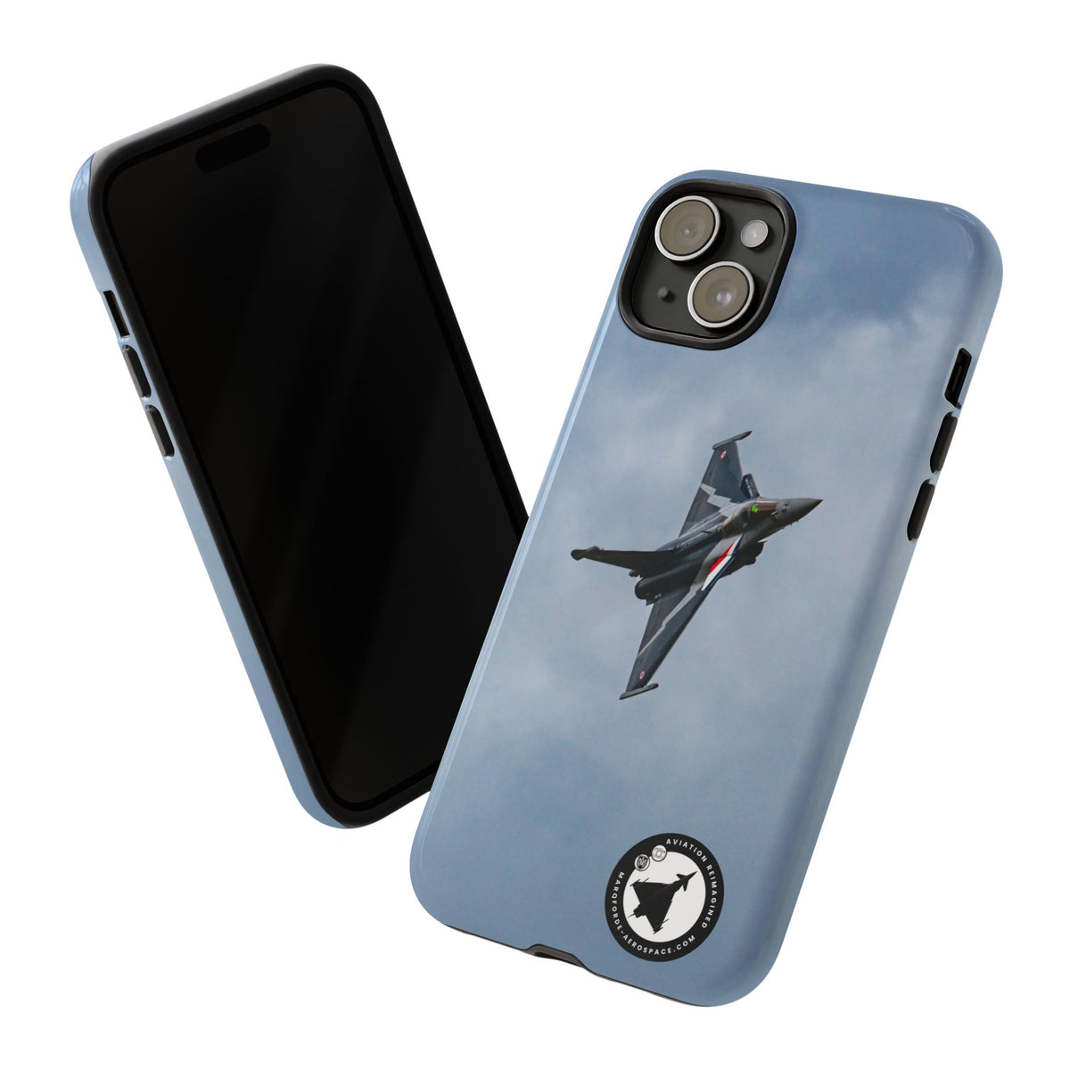 Dark grey striped Rafale banking nose-high in cloud aviation photo iPhone tough phone case – view 36