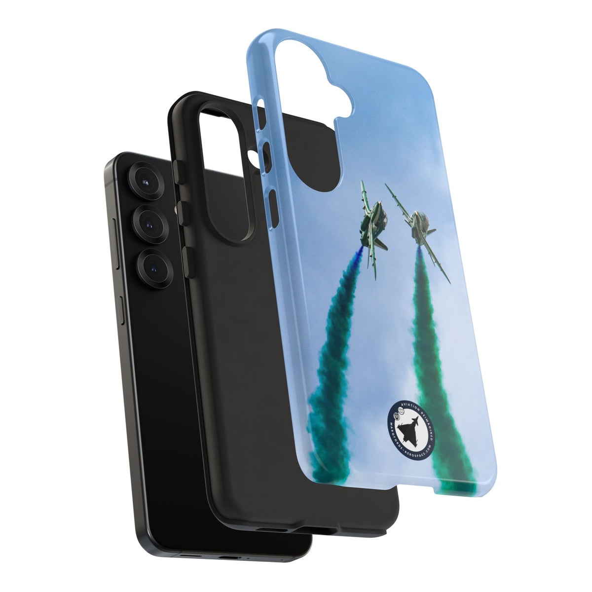 Two Saudi Hawks jets crossing in green smoke aviation photo Samsung Galaxy tough phone case – view 47