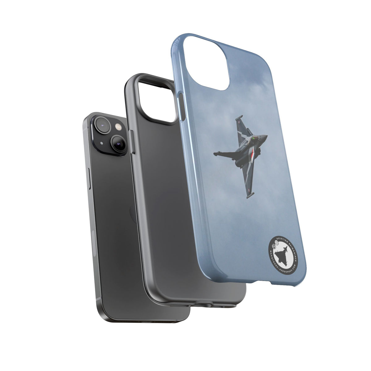 Dark grey striped Rafale banking nose-high in cloud aviation photo iPhone tough phone case – view 32