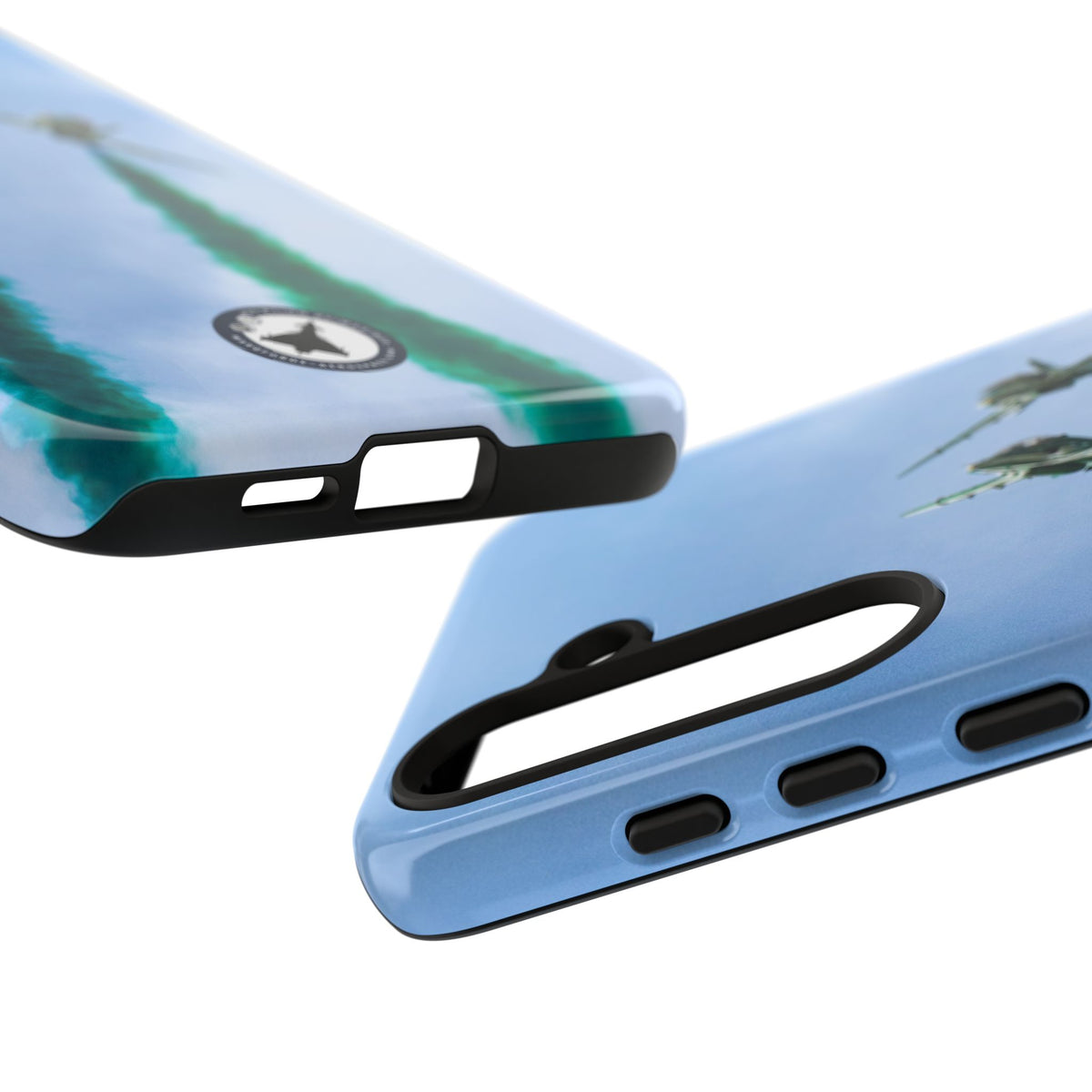 Two Saudi Hawks jets crossing in green smoke aviation photo Samsung Galaxy tough phone case – view 40