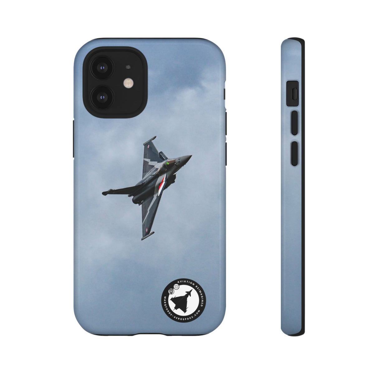 Dark grey striped Rafale banking nose-high in cloud aviation photo iPhone tough phone case – view 5