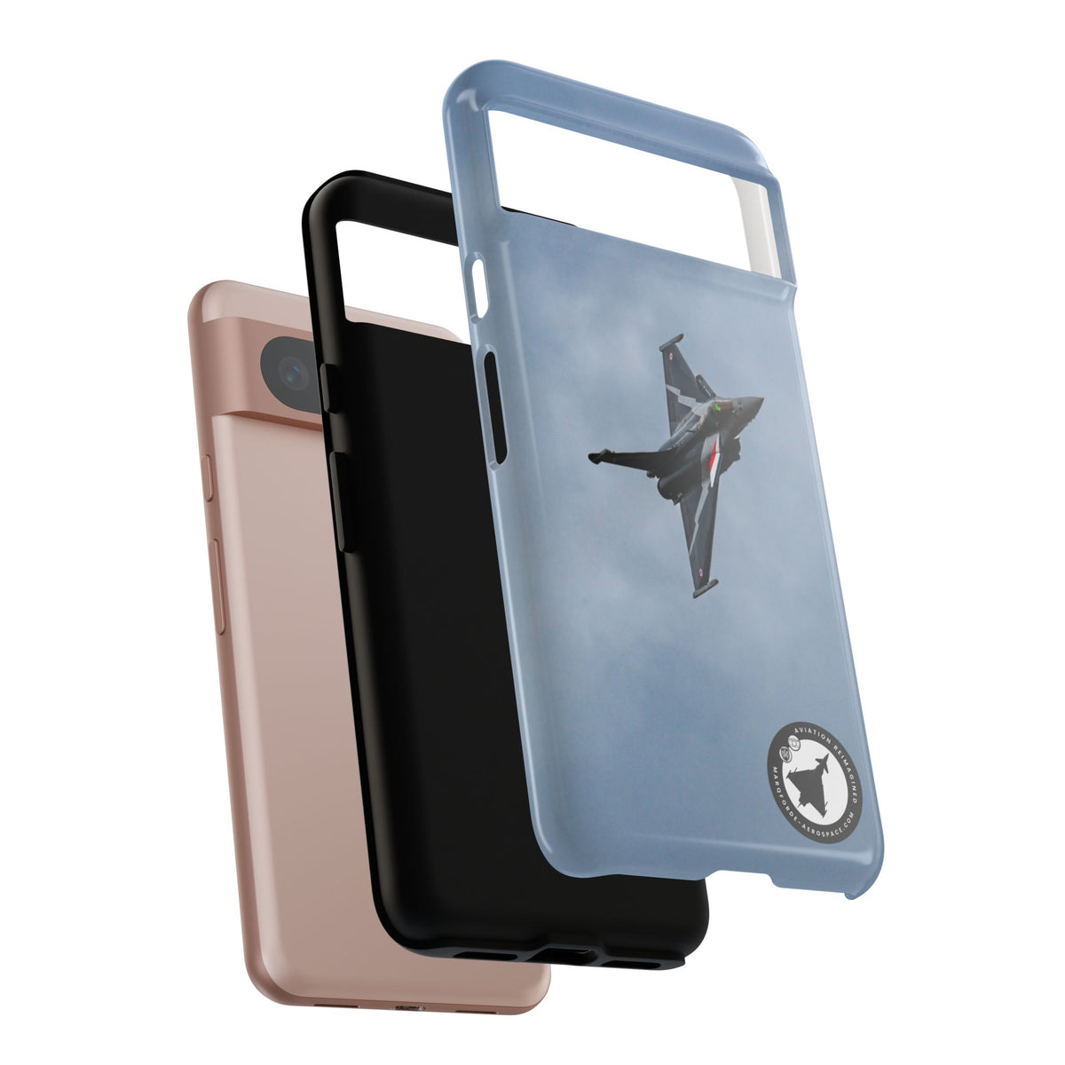 Dark grey striped Rafale banking nose-high in cloud aviation photo Google Pixel tough phone case – view 17