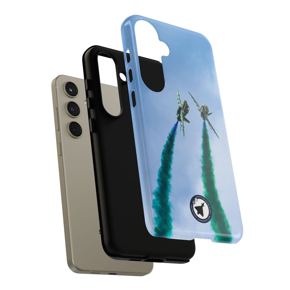 Two Saudi Hawks jets crossing in green smoke aviation photo Samsung Galaxy tough phone case – view 41
