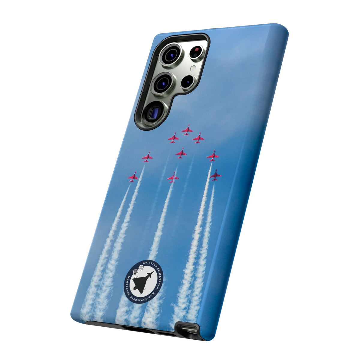 Nine Red Arrows Hawks climbing with white smoke aviation photo Samsung Galaxy tough phone case – view 38