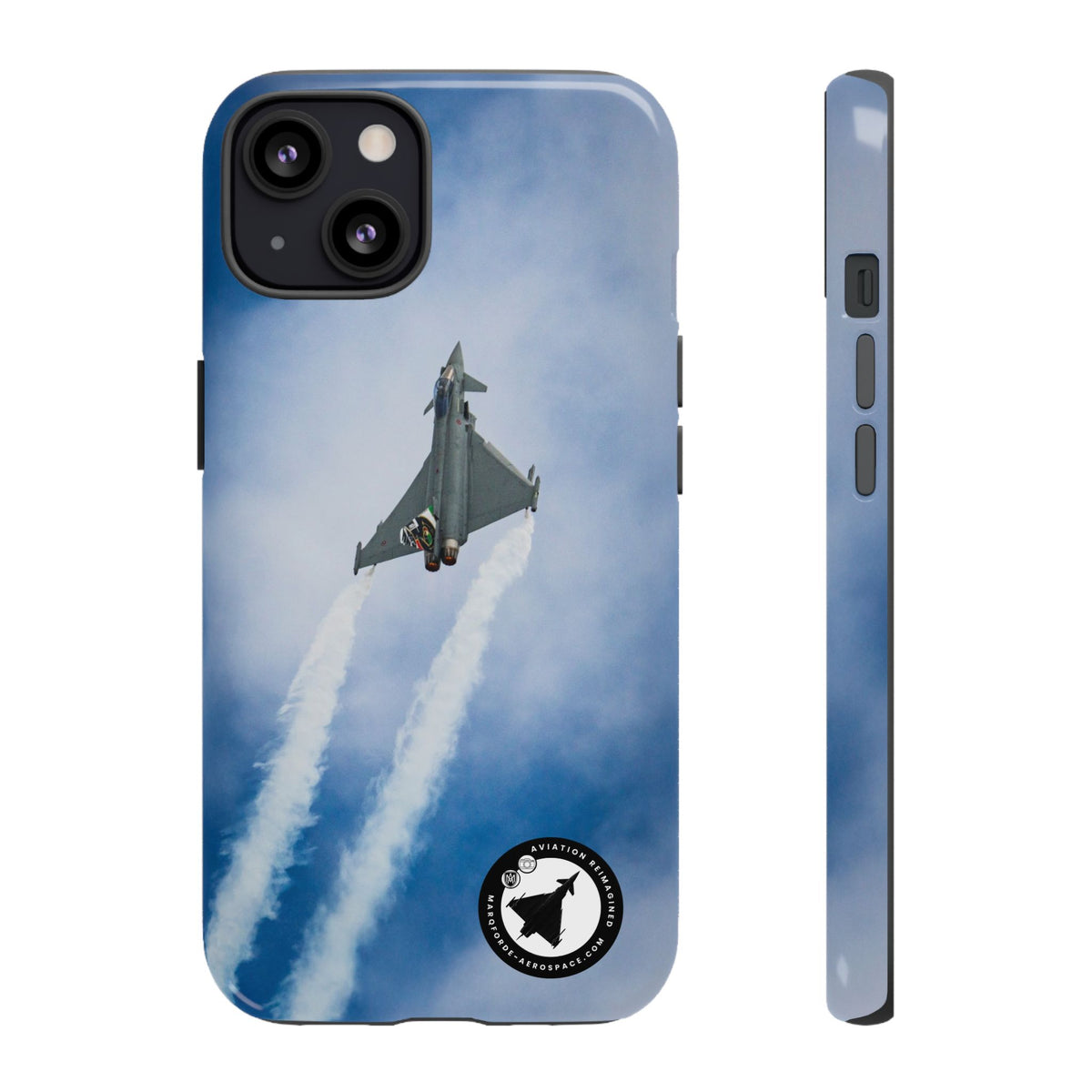 Italian Eurofighter climbing with twin white trails aviation photo iPhone tough phone case – view 9