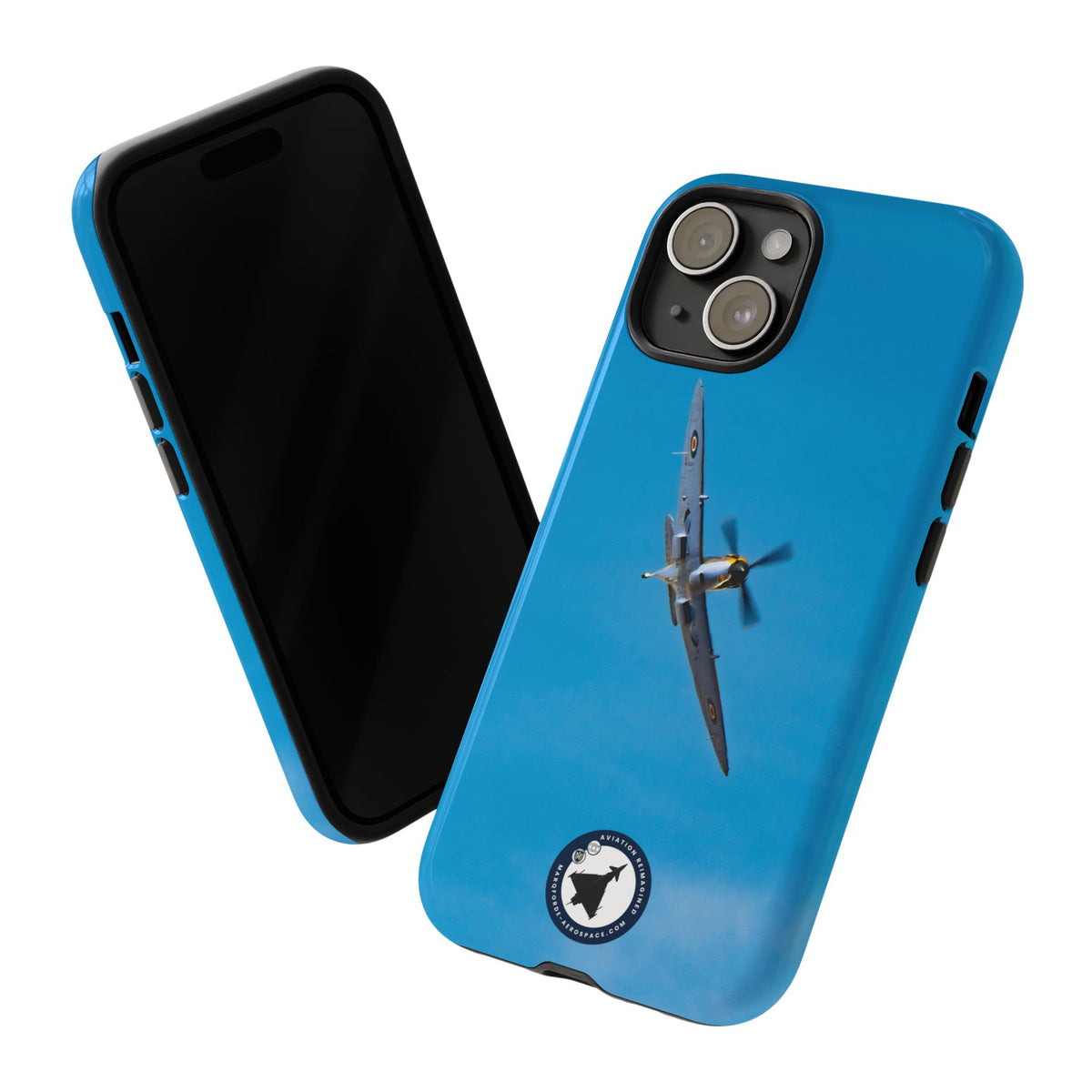 Camouflaged RAF Spitfire banking in a blue sky aviation photo iPhone tough phone case – view 50