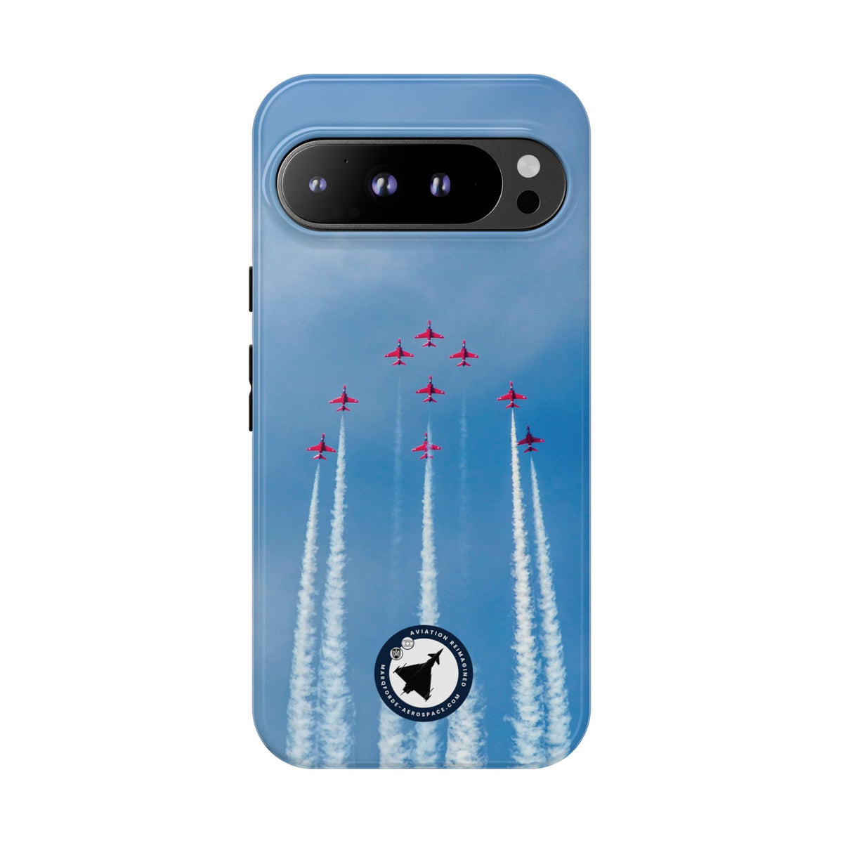 Nine Red Arrows Hawks climbing with white smoke aviation photo Google Pixel tough phone case – view 6