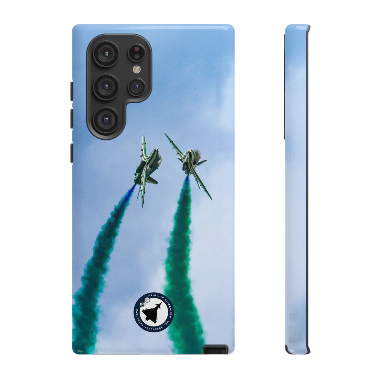 Two Saudi Hawks jets crossing in green smoke aviation photo Samsung Galaxy tough phone case – view 8