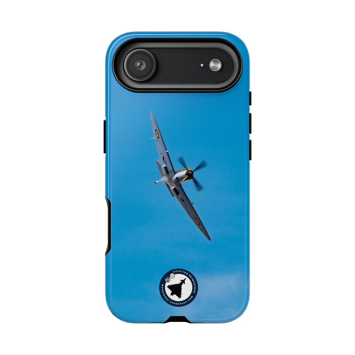 Camouflaged RAF Spitfire banking in a blue sky aviation photo iPhone tough phone case – view 31