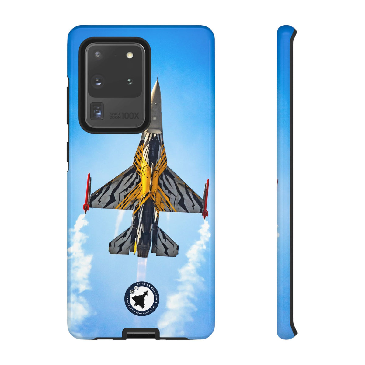 Belgian tiger-striped F-16 climbing vertically aviation photo Samsung Galaxy tough phone case – view 3