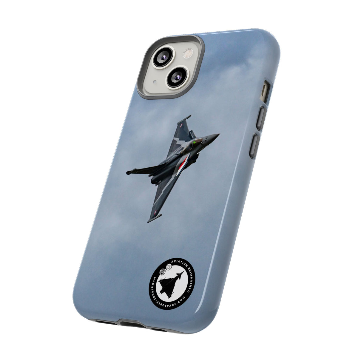 Dark grey striped Rafale banking nose-high in cloud aviation photo iPhone tough phone case – view 28