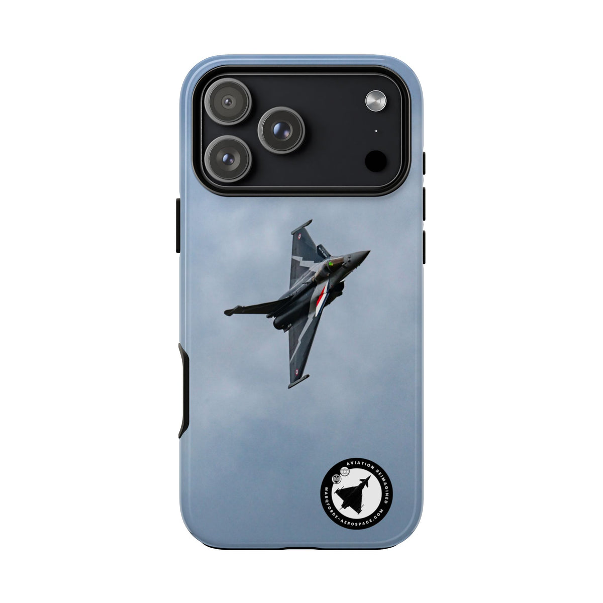 Dark grey striped Rafale banking nose-high in cloud aviation photo iPhone tough phone case – view 26