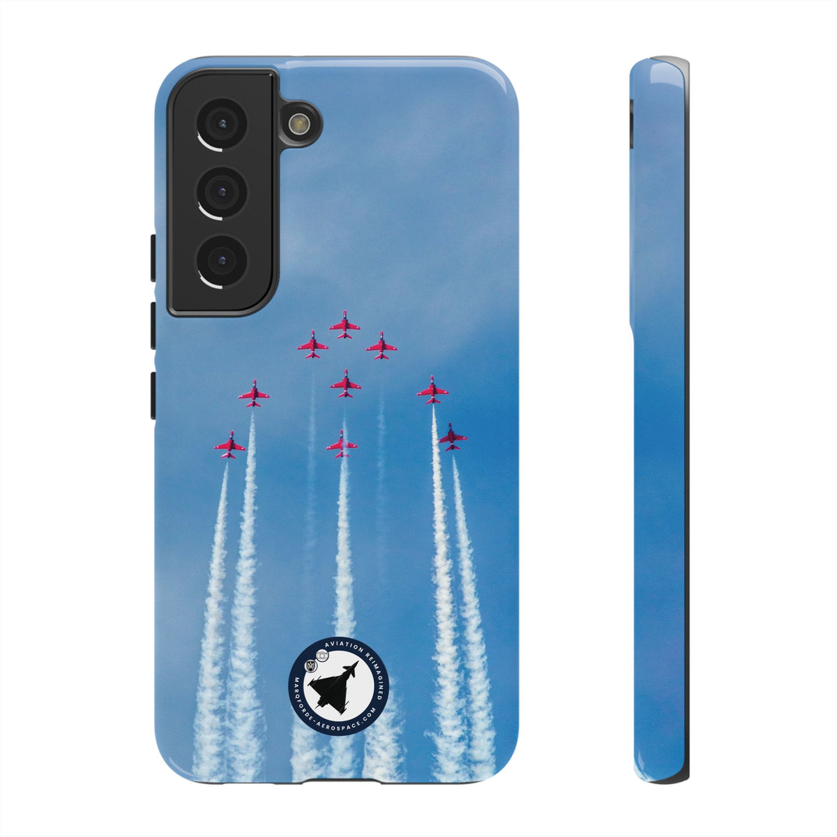 Nine Red Arrows Hawks climbing with white smoke aviation photo Samsung Galaxy tough phone case – view 10