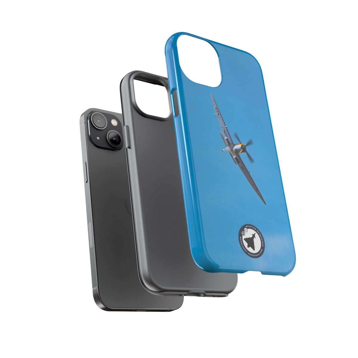Camouflaged RAF Spitfire banking in a blue sky aviation photo iPhone tough phone case – view 45