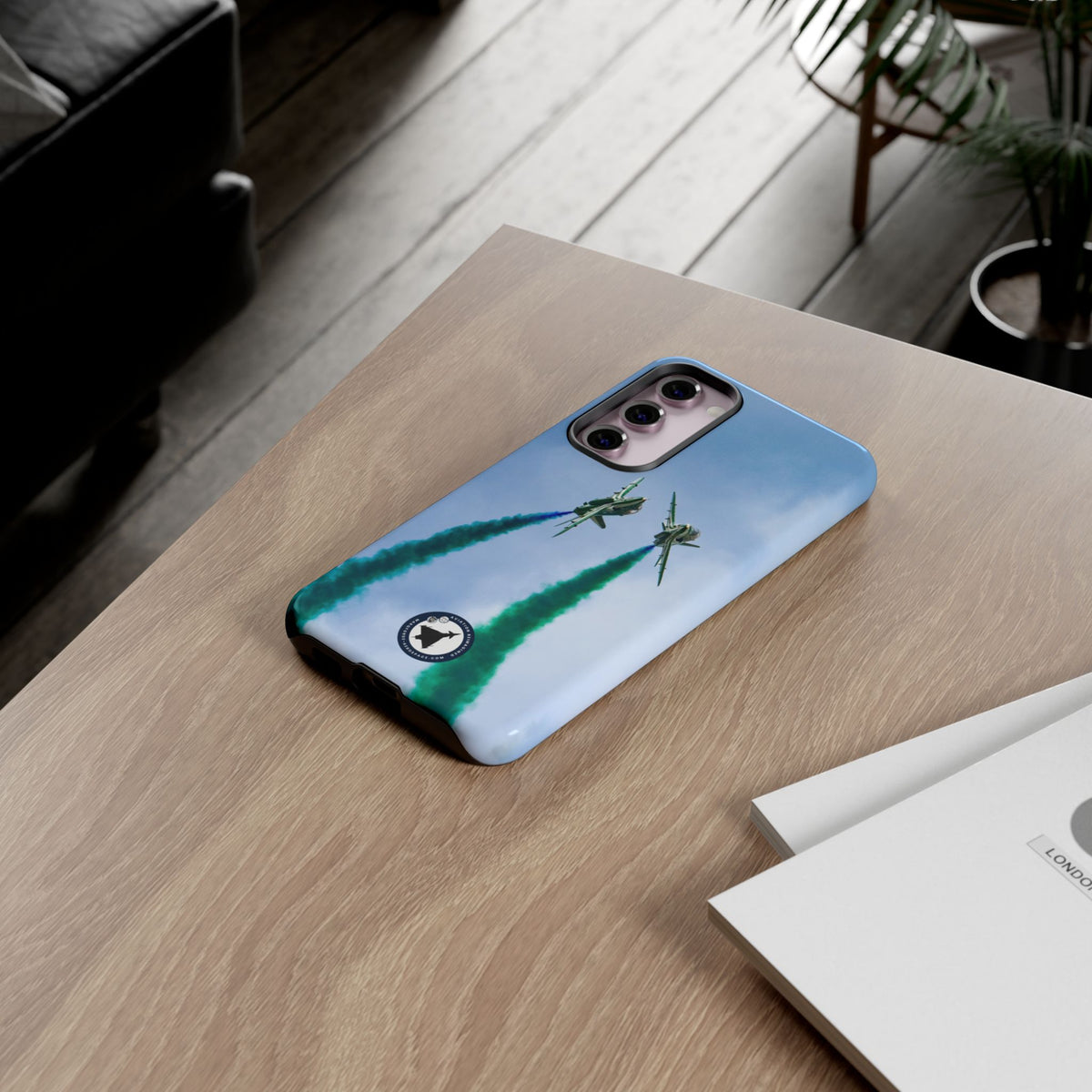 Two Saudi Hawks jets crossing in green smoke aviation photo Samsung Galaxy tough phone case – view 32