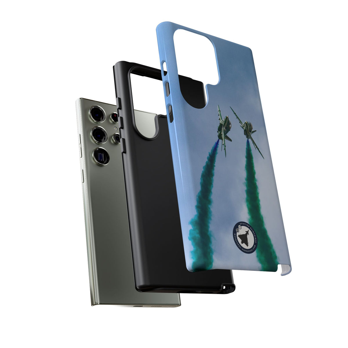 Two Saudi Hawks jets crossing in green smoke aviation photo Samsung Galaxy tough phone case – view 34