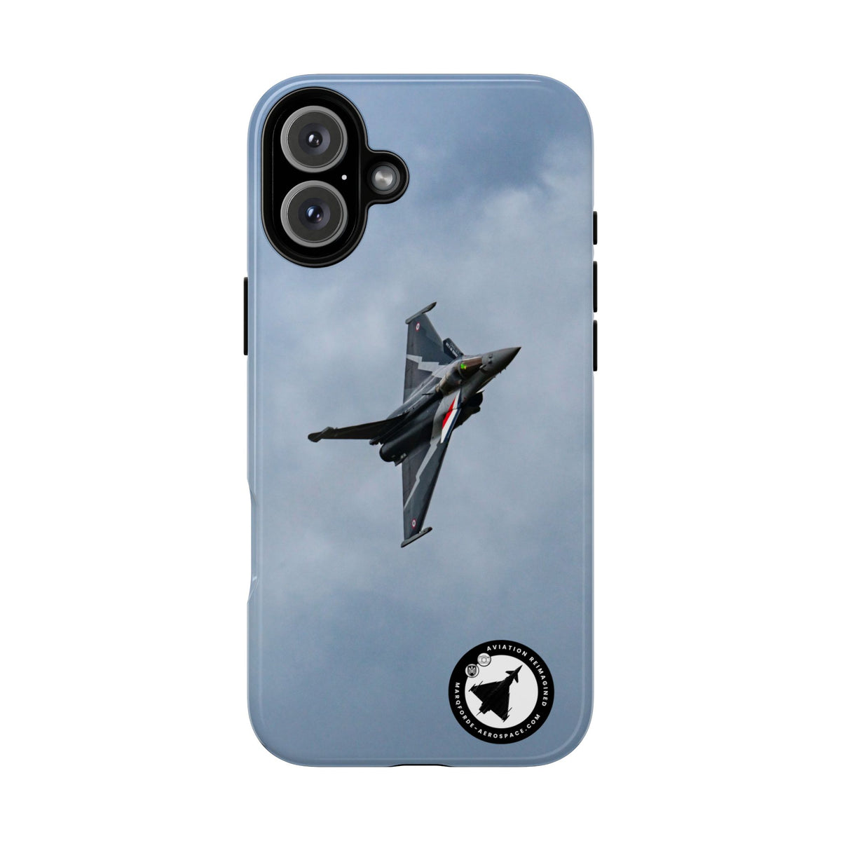 Dark grey striped Rafale banking nose-high in cloud aviation photo iPhone tough phone case – view 15