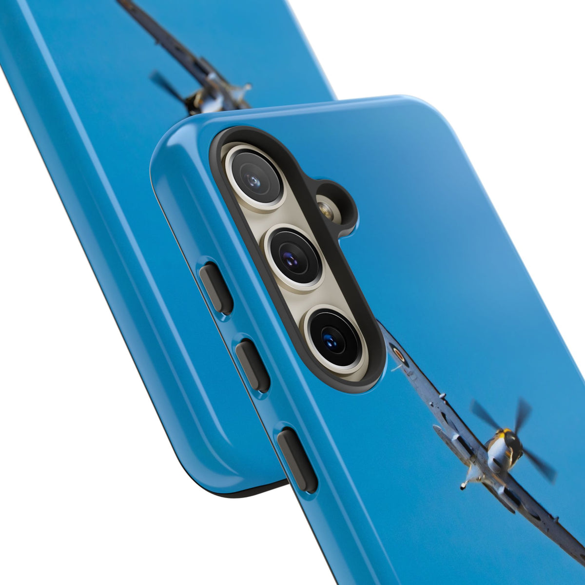 Camouflaged RAF Spitfire banking in a blue sky aviation photo Samsung Galaxy tough phone case – view 34