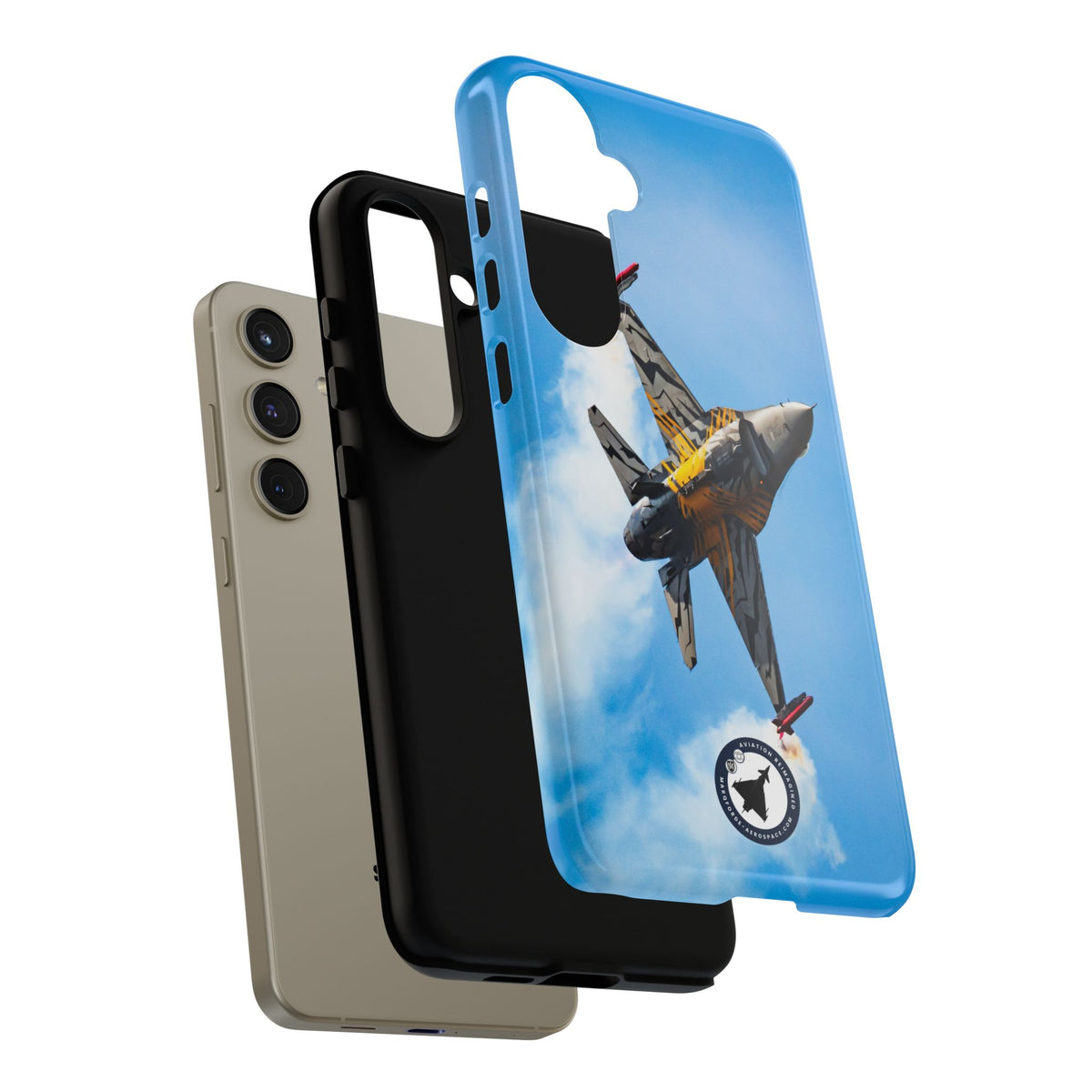 Tiger-striped Belgian F-16 banking hard with smoke aviation photo Samsung Galaxy tough phone case – view 23