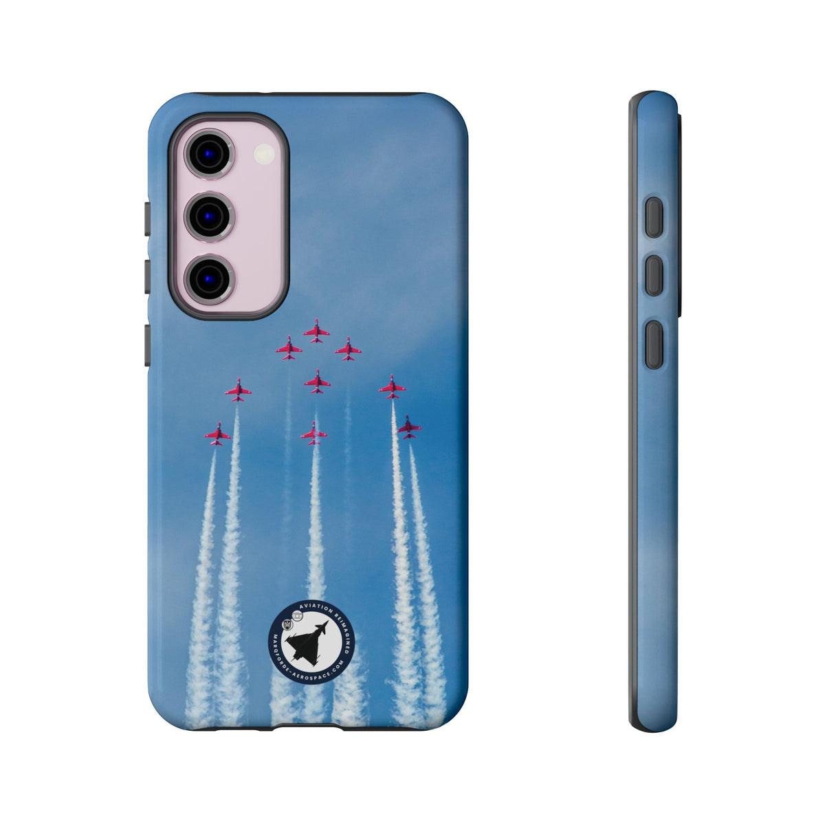 Nine Red Arrows Hawks climbing with white smoke aviation photo Samsung Galaxy tough phone case – view 14