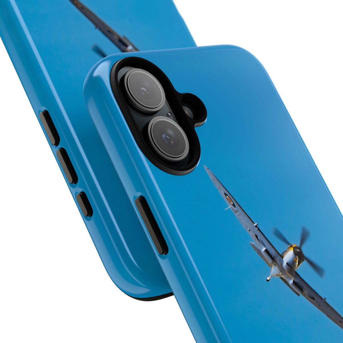 Camouflaged RAF Spitfire banking in a blue sky aviation photo iPhone tough phone case – view 59