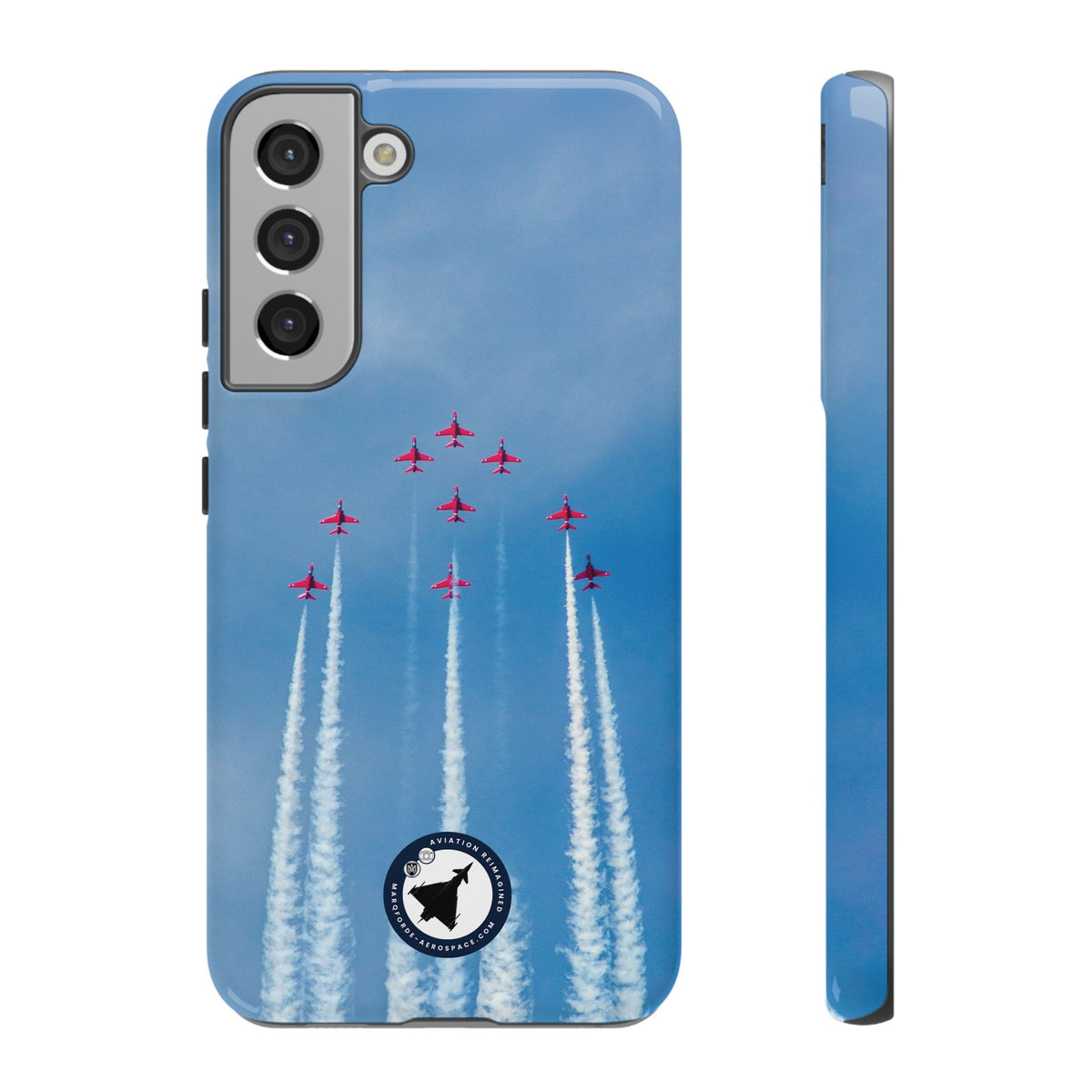 Nine Red Arrows Hawks climbing with white smoke aviation photo Samsung Galaxy tough phone case – view 11