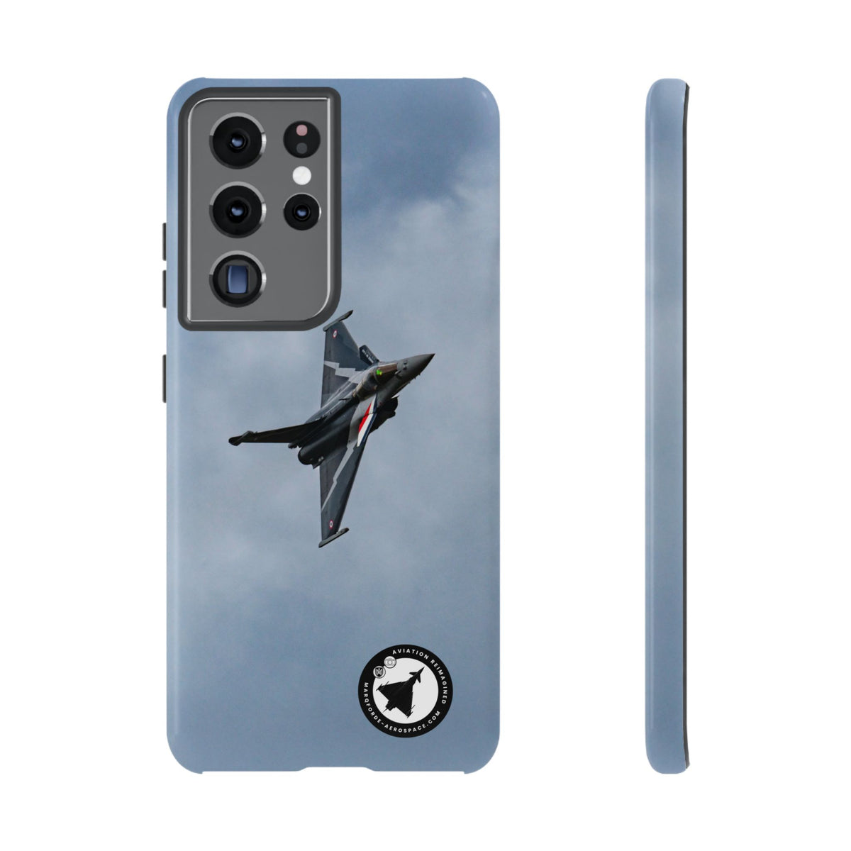 Dark grey striped Rafale banking nose-high in cloud aviation photo Samsung Galaxy tough phone case – view 7