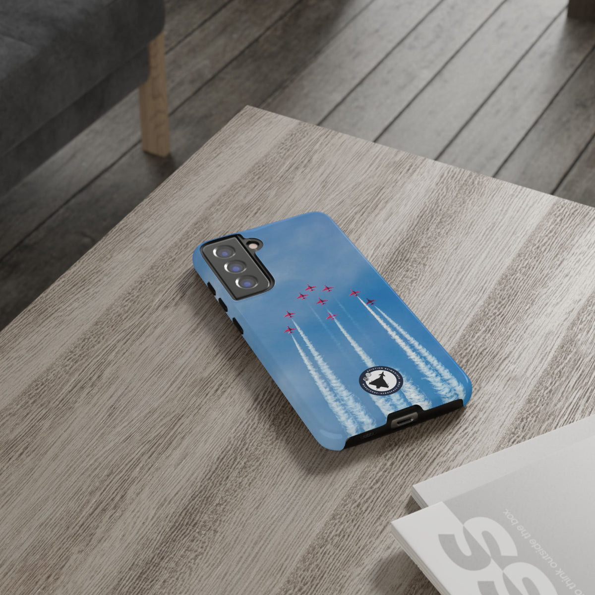 Nine Red Arrows Hawks climbing with white smoke aviation photo Samsung Galaxy tough phone case – view 28