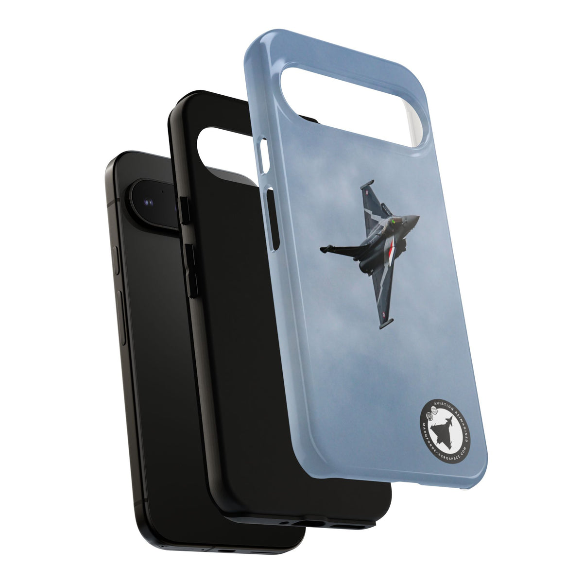 Dark grey striped Rafale banking nose-high in cloud aviation photo Google Pixel tough phone case – view 8