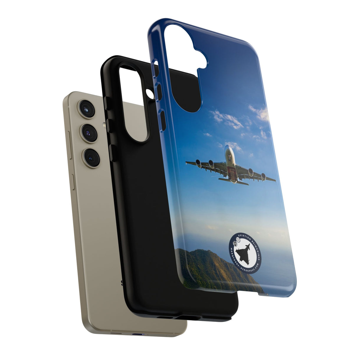 Emirates Airbus A380 climbing head-on over coastline aviation photo Samsung Galaxy tough phone case – view 47