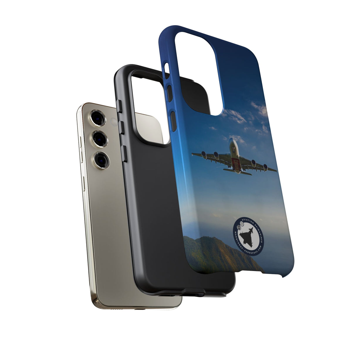 Emirates Airbus A380 climbing head-on over coastline aviation photo Samsung Galaxy tough phone case – view 34