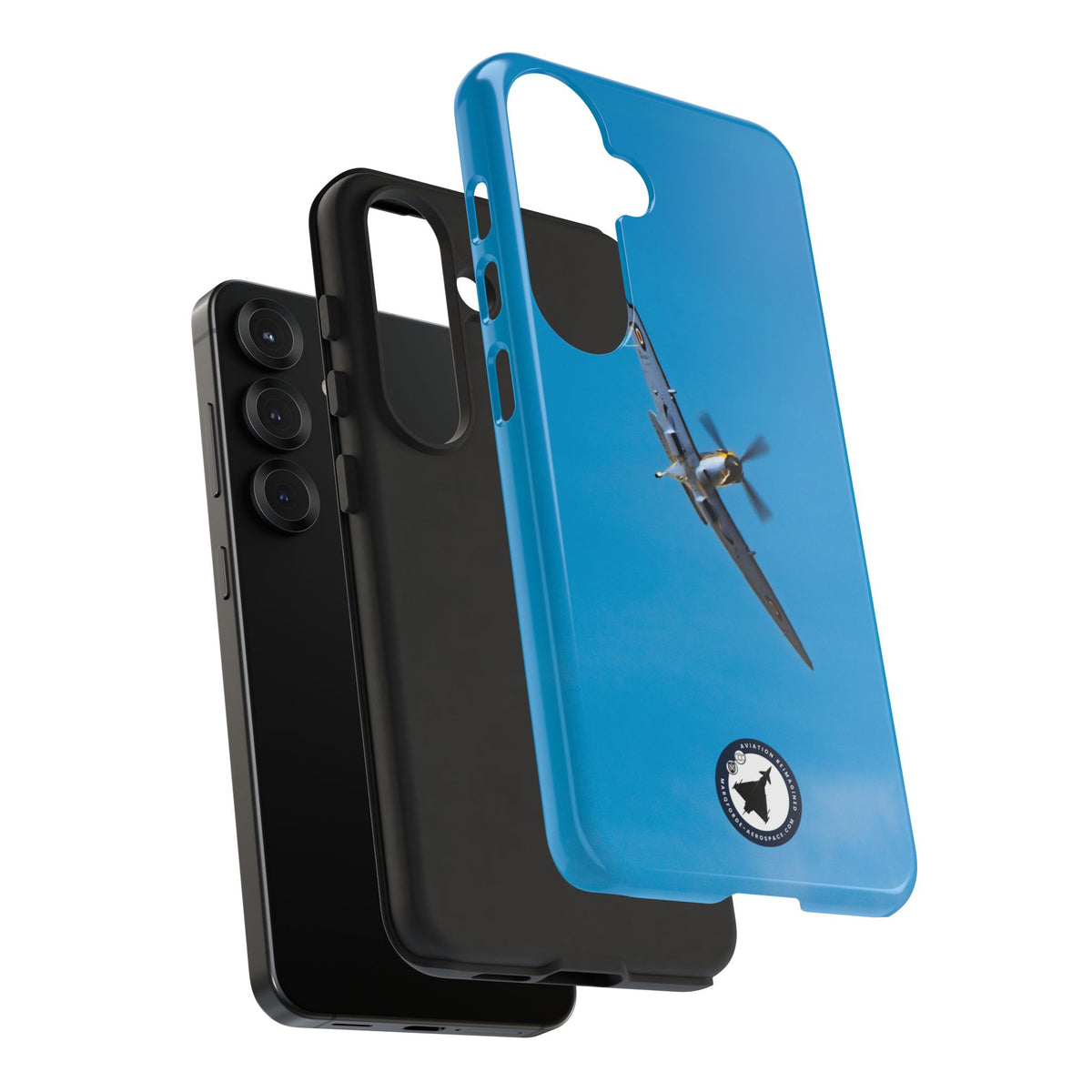 Camouflaged RAF Spitfire banking in a blue sky aviation photo Samsung Galaxy tough phone case – view 45