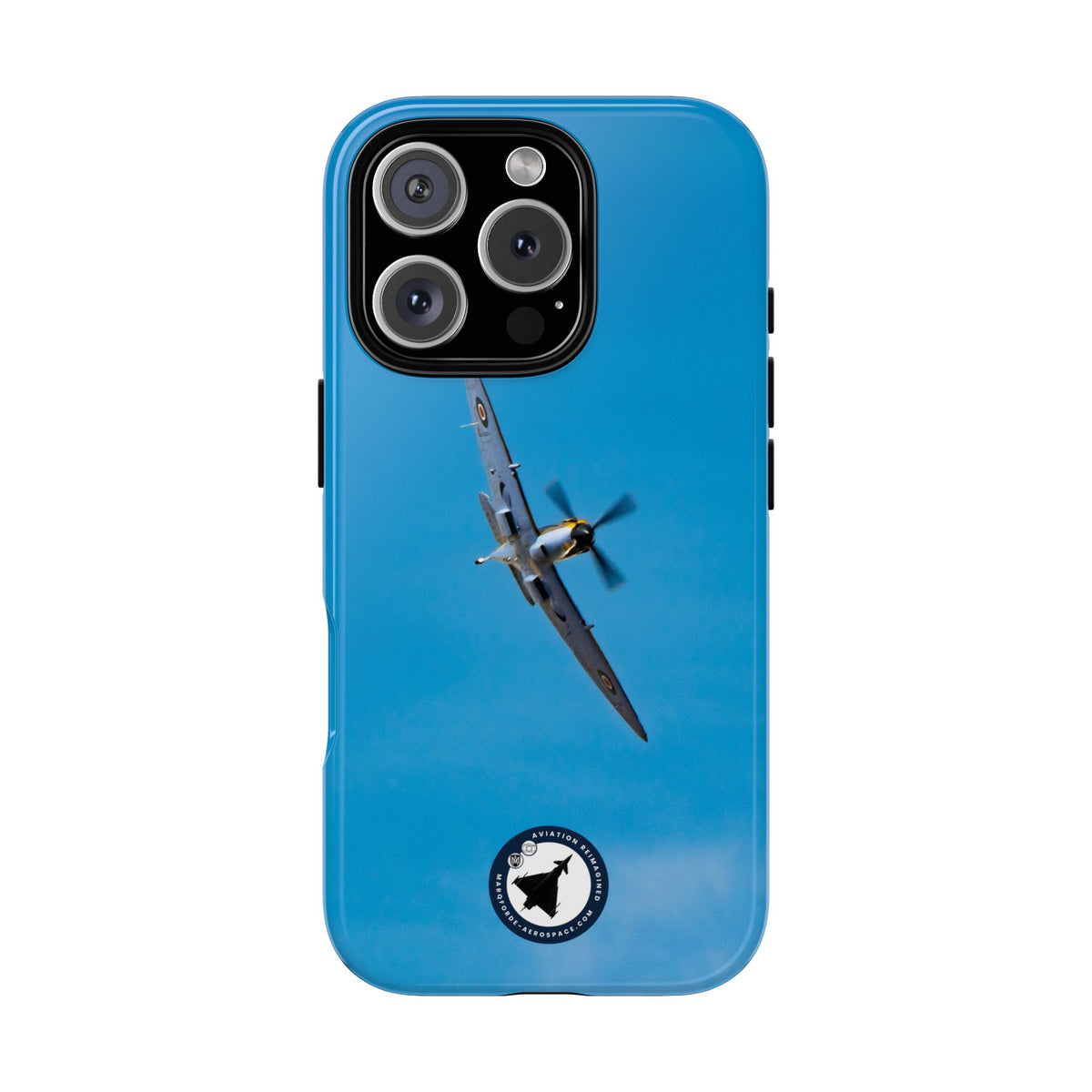 Camouflaged RAF Spitfire banking in a blue sky aviation photo iPhone tough phone case – view 29