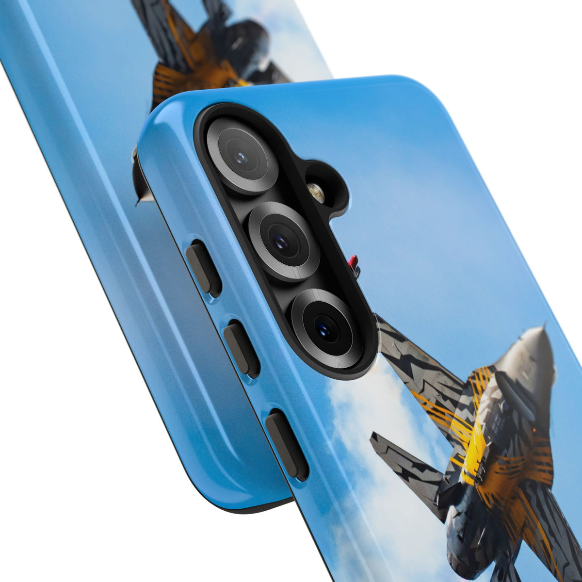 Tiger-striped Belgian F-16 banking hard with smoke aviation photo Samsung Galaxy tough phone case – view 47