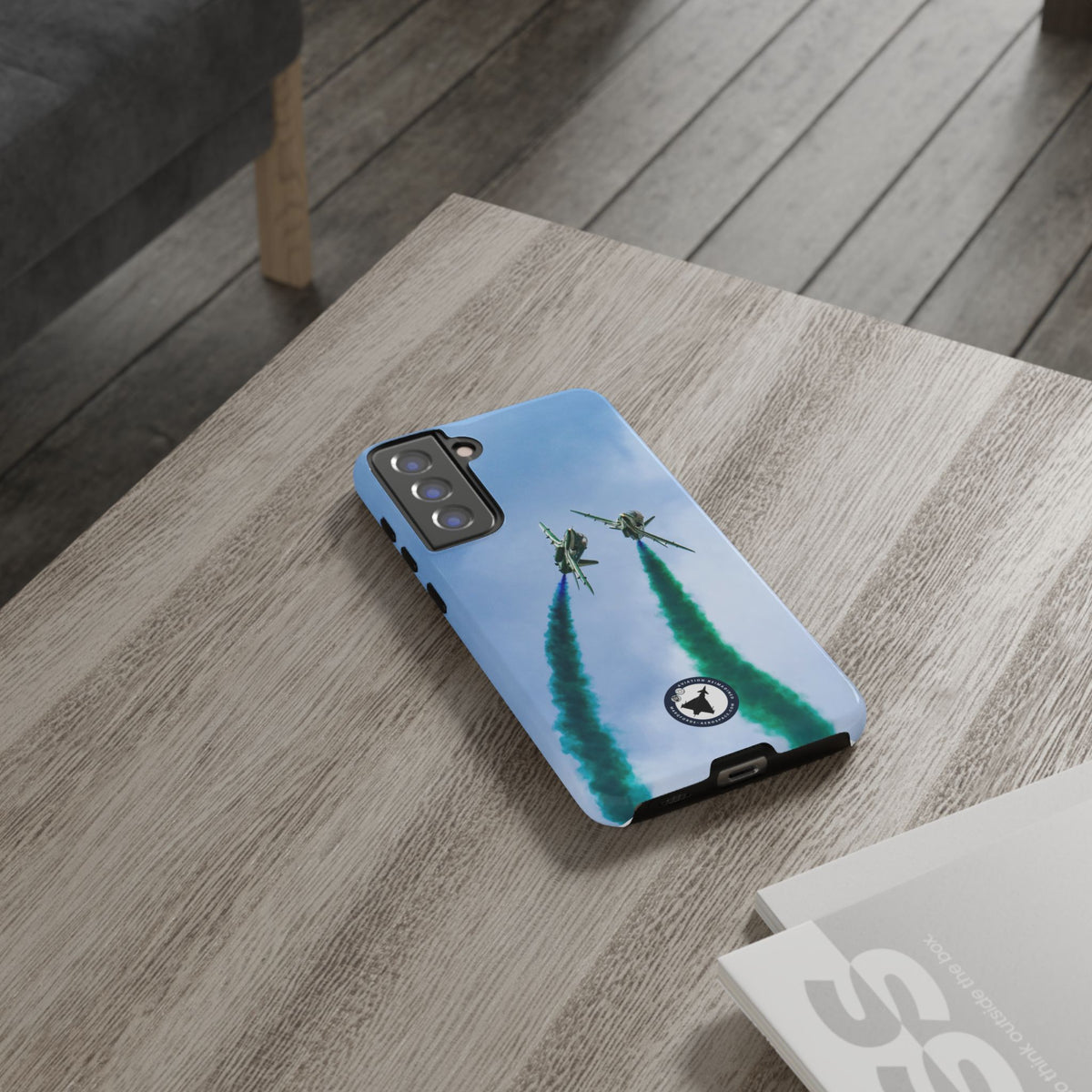 Two Saudi Hawks jets crossing in green smoke aviation photo Samsung Galaxy tough phone case – view 23