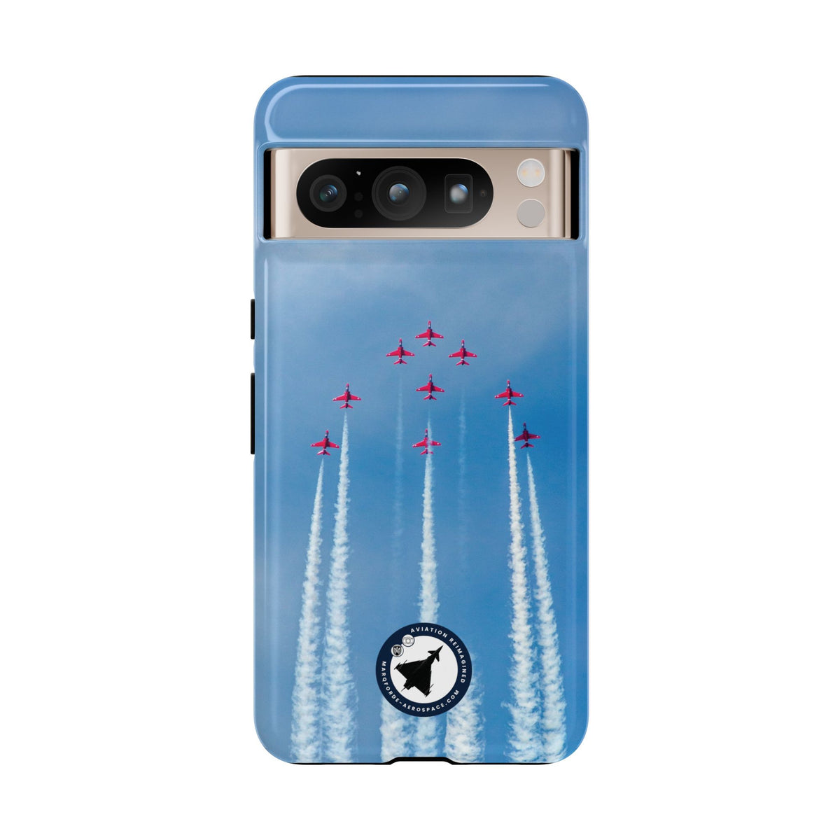 Nine Red Arrows Hawks climbing with white smoke aviation photo Google Pixel tough phone case – view 3